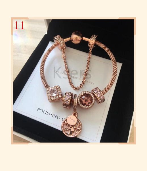 

quality reproduction 100%925 sterling silver rose gold life tree pendant safety chain beads bracelet ing, Golden;silver
