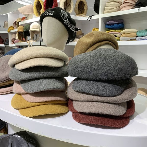 

7 colors autumn winter women wool blend octagonal hats solid elegant lady casual caps painter hat vintage fashion art sun visor, Blue;gray