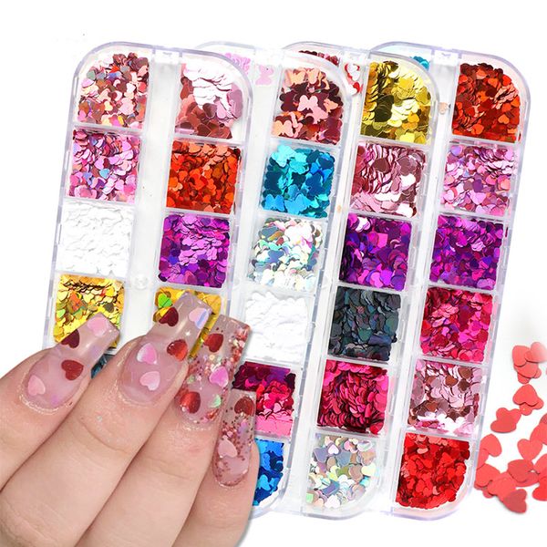 

shining love heart sequins for nails sparkles glitter red mixed size flakes for nail art slice decor paillette chrx01-04, Silver;gold