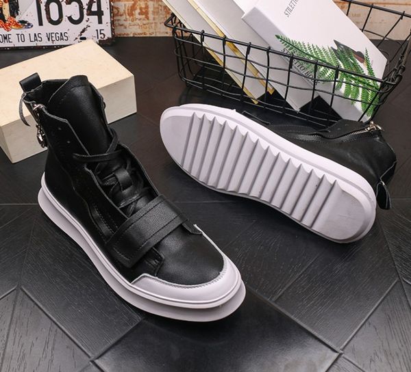 Venda Quente-Men's High-top Shoes Pequenos Sapatos Brancos Coreanos Joker Joker Board Shoe Branco Sapatos Casuais MidThigh Ankle Botas, Botas V52