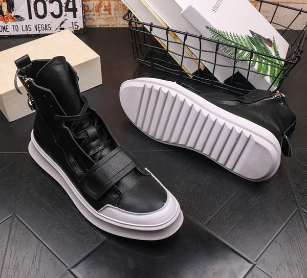 

men's high-shoes small white shoes korean youth joker board shoe white casual shoes midthigh ankle boots, booties v52, Black