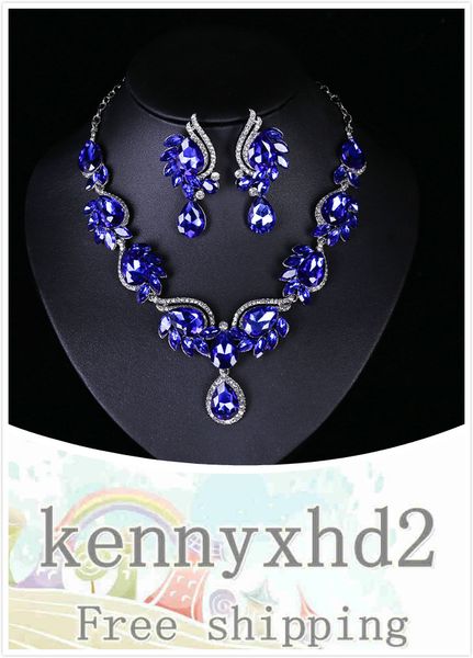 

bridal necklace earrings two sets of european and american aaa zircon inlaid wedding necklace dress accessories2020, Silver