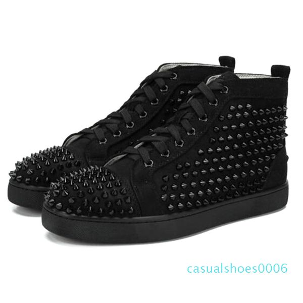 

brand designer luxury mens red bottoms shoes studded spikes womens spike shoes party lovers fashion genuine leather platform sneakers c06, Black