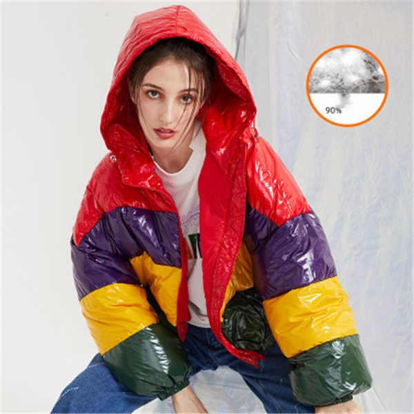 

winter fashion hit color colorful glossy thick duck down coat female hooded thicker warm duck down coat for cold weather w159, Black