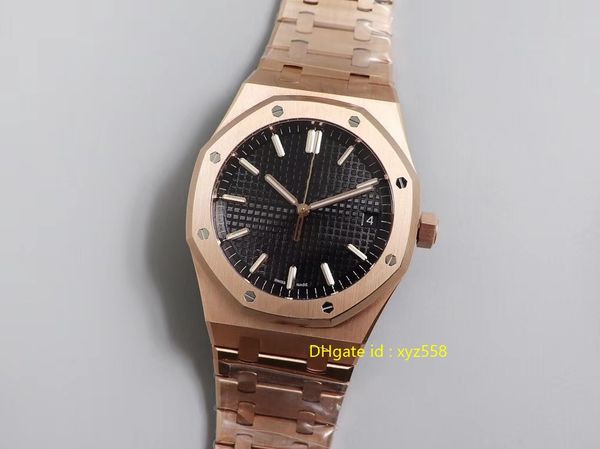 

new luxury mens watches 15500 automatic mechanical calendar rose gold sapphire diameter 41mm swiss male watch, Slivery;brown