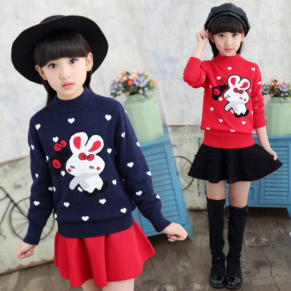 

2018 kids sweater winter clothes o-neck pullover autumn kids sweater for girls cotton clothes girls knit, Blue