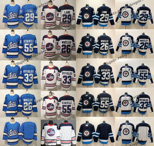 

2019 alternate blue winnipeg jets 55 mark scheifele 29 patrik laine 26 blake wheeler 33 dustin byfuglien heritage white hockey jersey s-xxxl, Black;red