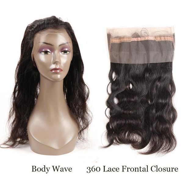 

360 кружева фронтальная закрытие с волосами младенца 360 кружева фронтальная бразильская объемная волна 100% человеческих волос натуральный, Black