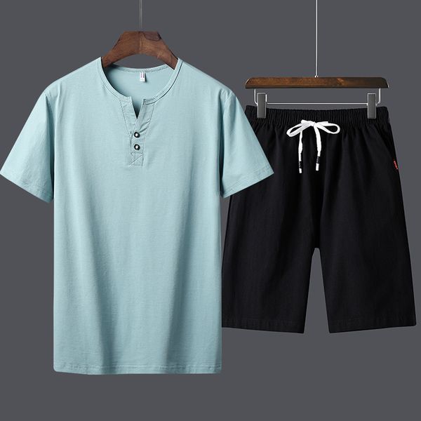 

men running suit short sleeve shorts running sport suit summer tracksuit men 4-9, Black;blue