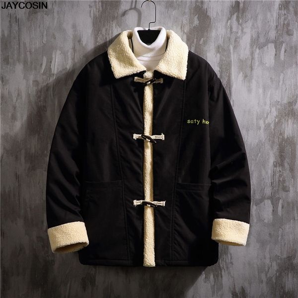 

klv jackets men's spring winter fashion vintage loose velvet thickening cotton-padded cotton blend jacket coat 2020 70, Black;brown