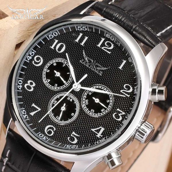 

jaragar automatic mechanical self-wind watch men day date wristwatch men's sport business dress watches luxury clock male gift, Slivery;brown