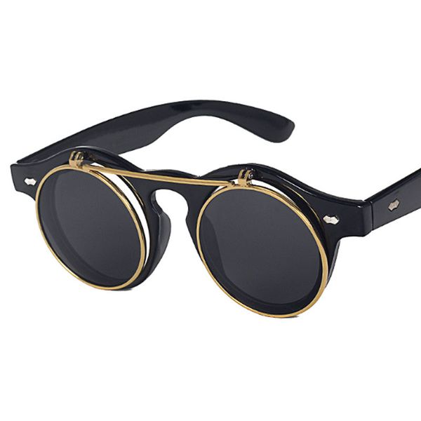 

vintage steampunk flip sunglasses retro round metal frame sun glasses for men women brand designer circle glasses oculos, White;black