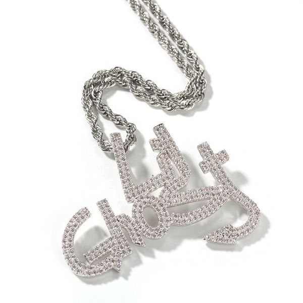 

cuban link chains hip-hop lil ghost character letter necklace pendant fashion cool ins all-match necklace, Silver