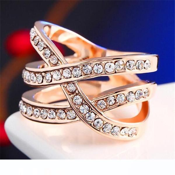

18k розового золота размер моды кольцо 6,7,8, 9 женских украшения, Silver