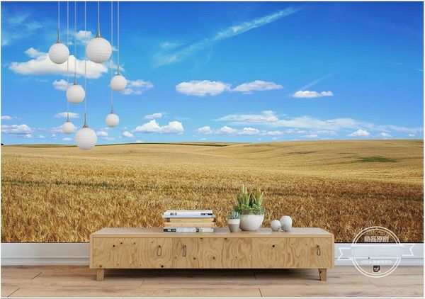 

wdbh 3d wallpaper custom p simple idyllic golden wheat field blue sky white cloud tv background home decor 3d wallpaper for the walls