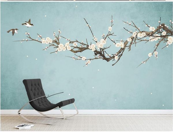

custom p wallpaper new chinese style flower and bird plum wall decoration painting