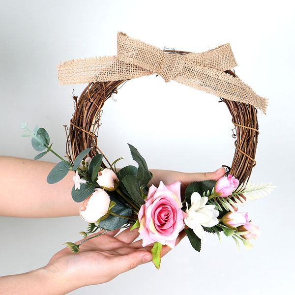 

10-inch artificial rose flower garland silk roses front door wreath hanging wedding party spring decor wedding decorations