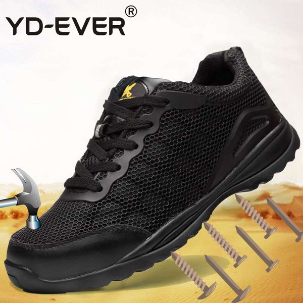 

yd-ever men big size steel toe covers working safety shoes breathable puncture proof tooling security low boots protect comfort, Black
