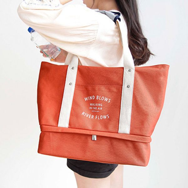 

fashion double layer shoulder extra large canvas bag travel storage bag can be set travel trolley clothes mommy organizing