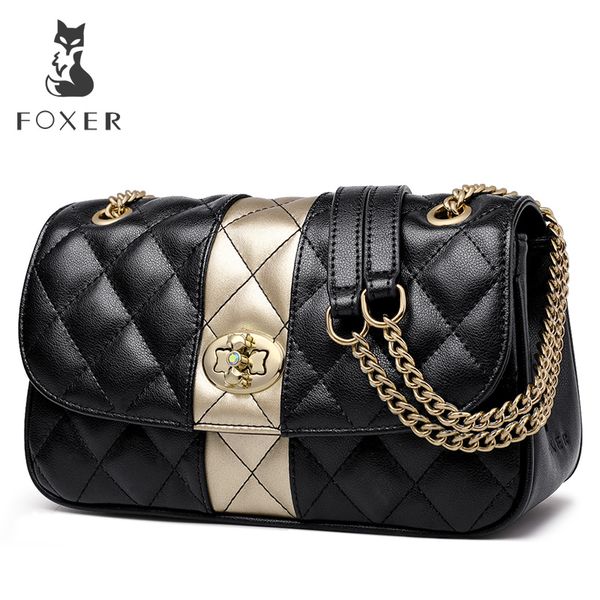 

foxer women chain strap messenger bag diamond lattice flap lady leather ladies' shoulder bags valentine's day gift