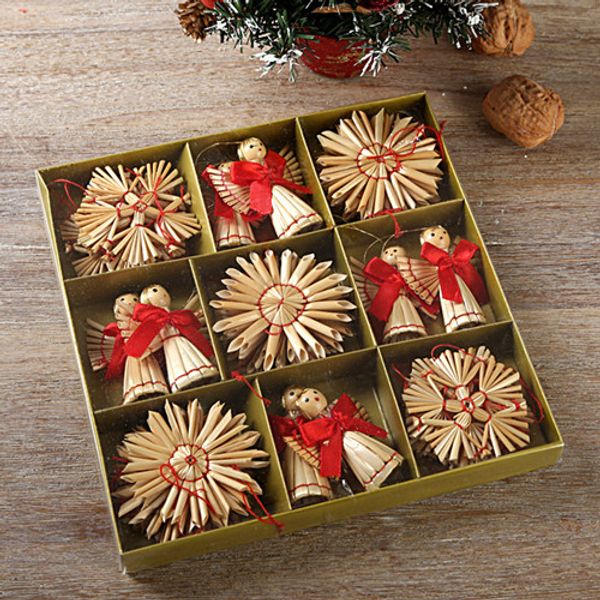 Natural Wheat Straw Pendants Xmas Simple Decoration Mini Five Pointed Star Kit Diy Christmas Tree Decor Hanging Ornaments Christmas Decorations At