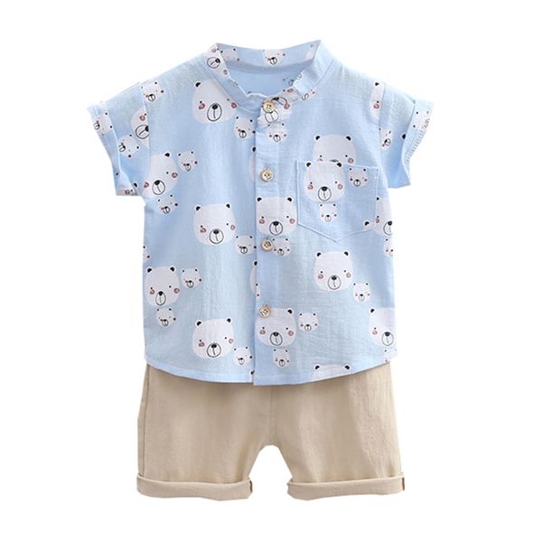 

summer baby boy clothing set cute bear printing shirt shorts pants 2pcs kids outfits toddler infant suits, White