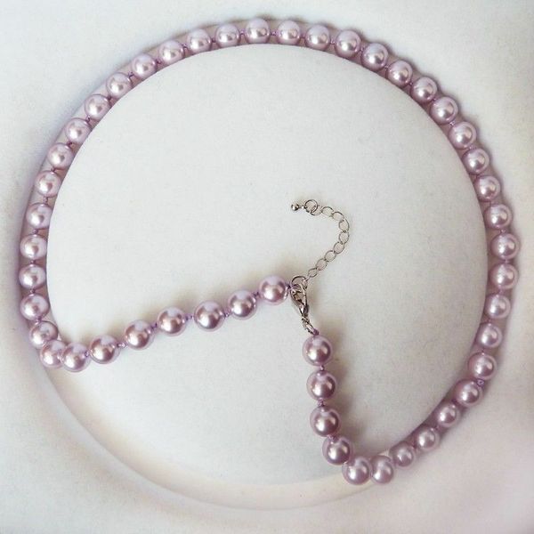 

beautiful 8mm round purple shell pearl fashion necklace 18, Silver