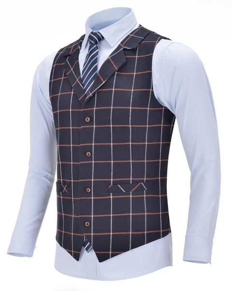 

mens business vest boutique slim fit single-breasted cotton suit wool plaid navy waistcoat for wedding formal vest groomsmen, Black;white
