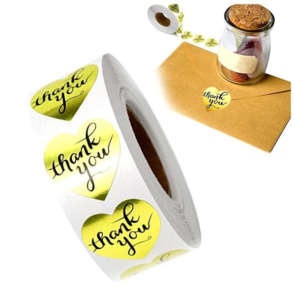 

500 labels/roll stickers heart shape gold thank you stickers seal labels scrapbooking for package wedding thanks decor