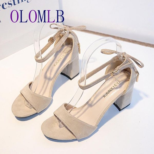 

women sandals high block square heels open toe casual party summer faux suede buckle ankle strap faux suede ladies sandals a521, Black