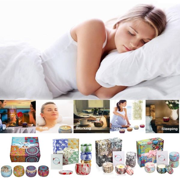

4pcs/set christmas fragrance aromatherapy scented candle natural soy wax travel tin home decor christmas candles decor with gift boxed