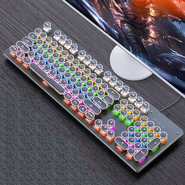 

gaming mechanical keyboard punk round retro keycap backlit usb wired english french azerty layout for pc laptop