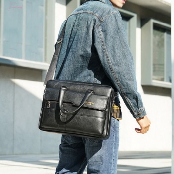 

men pu leather black briefcase business men handbags male vintage shoulder messenger bag men large laphandbags