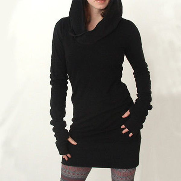 

autumn women hooded ladies bodycon hoodies pullover tunic long hoody sweatshirt, Black