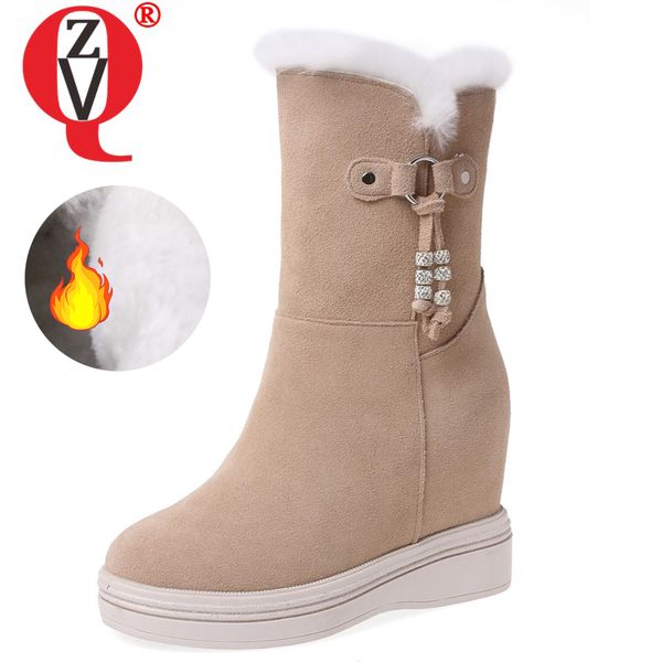 

zvq winter new concise cow suede snow boots outside plush warm super high heels platform round toe women shoes drop shipping, Black