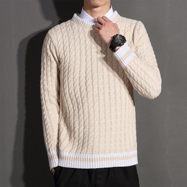 

men sweater brand new twist stripe knitted pullovers men long sleeve patchwork color knitwear pull homme 6xl- sale, White;black