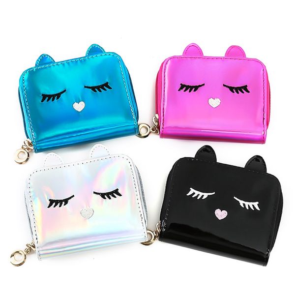 

mini hologram wallet female 3d cat holographic ladies bag with zipper coin purse women card id small girls wallet kawaii, Red;black