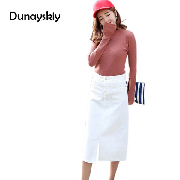 

fashion jupe jean straight skirts womens summer autumn female pencil mid calf denim skirts stretch saia long skirt dunayskiy, Black