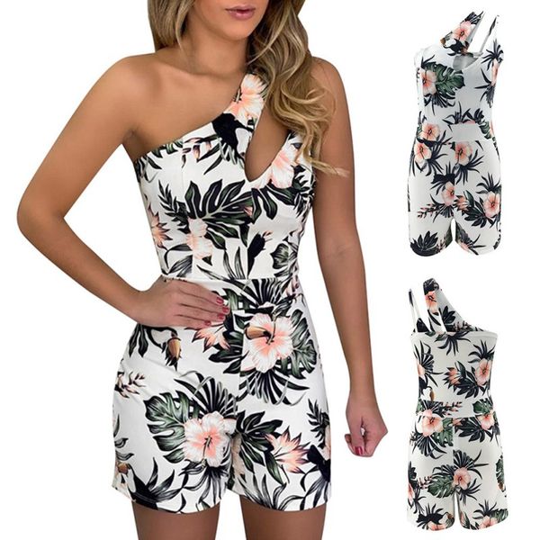 

women jumpsuit one shoulder sling strapless slim printed summer jumpsuit 2020, Black;white