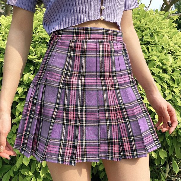 

raisevern school mini women's skirt plaid pleated high waist plus size skirts womens faldas mujer moda 2020 jupe femme spodnica, Black