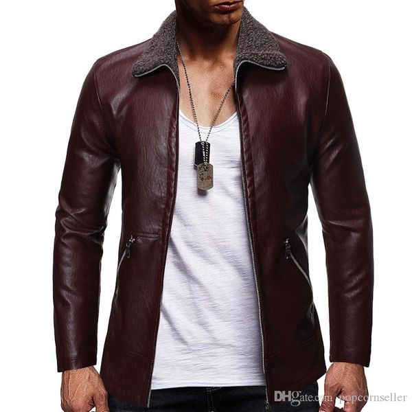 

plus size mens designer fashion leather jackets solid color lapel neck punk style jacket gentlemen apparel, Black
