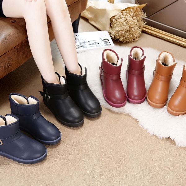 

women's winter cotton shorts snow boots women's pu waterproof non-slip plus velvet warm cotton boots casual fashion, Black