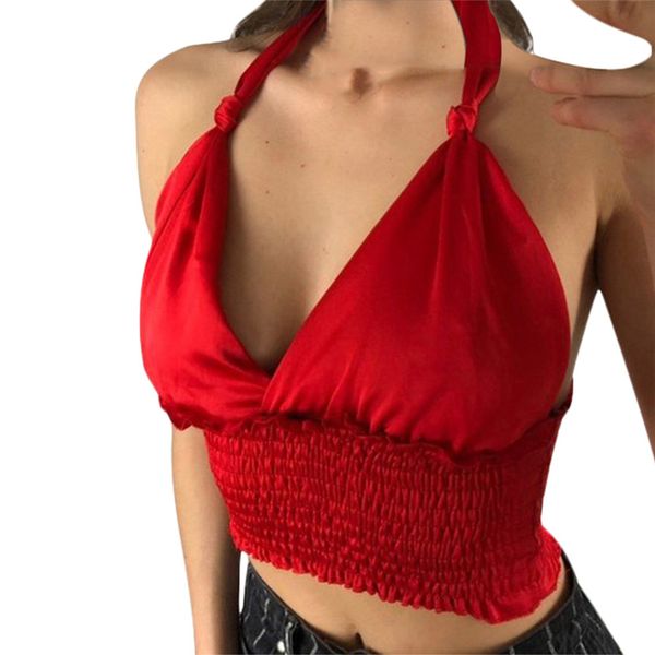 

backless halter tank ladies women v neck club party camis vest short tee clothing, White