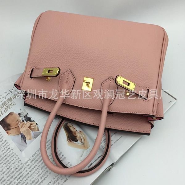 

elegant2019 layer head cowhide woman naked pink colour genuine leather litchi grain ma'am single shoulder package