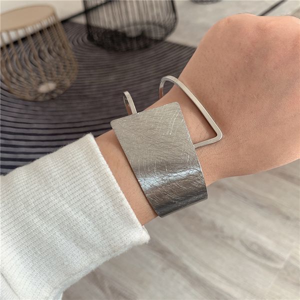 

high-quality retro style vintage scratches irregular geometry copper material opening wide bracelet for chic lady, gift for girlfriend, Black;brown