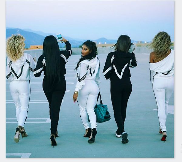 

female letter printed sports set hooded womens panelled tracksuits designer loose casual fashion ladies 2pcs sets zipper fly clothes, Gray