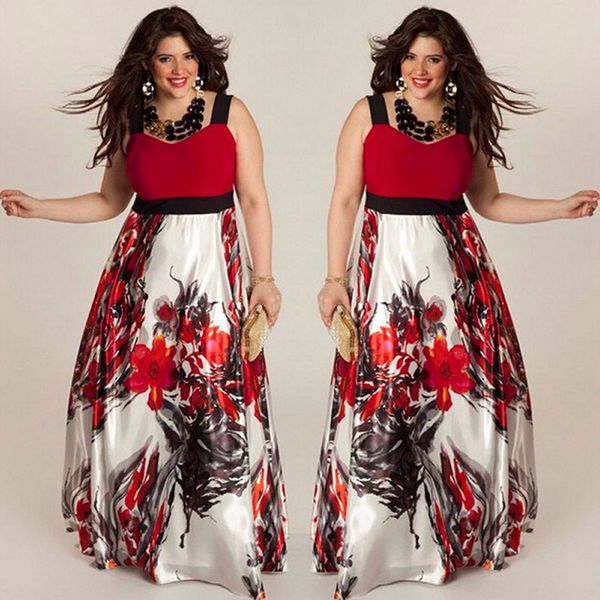 

jaycosin plus size 5xl summer dresses women printing fat mm party harness dress in the floor elegant women large size clothes, Black;gray