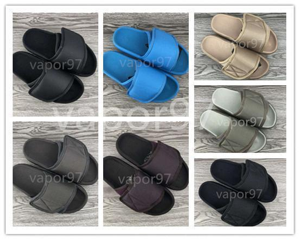 

2020 kanye season  slides summer men women sandal 6 flap slipper black embroidery beach indoor outdoor slippers size 35-46c936#