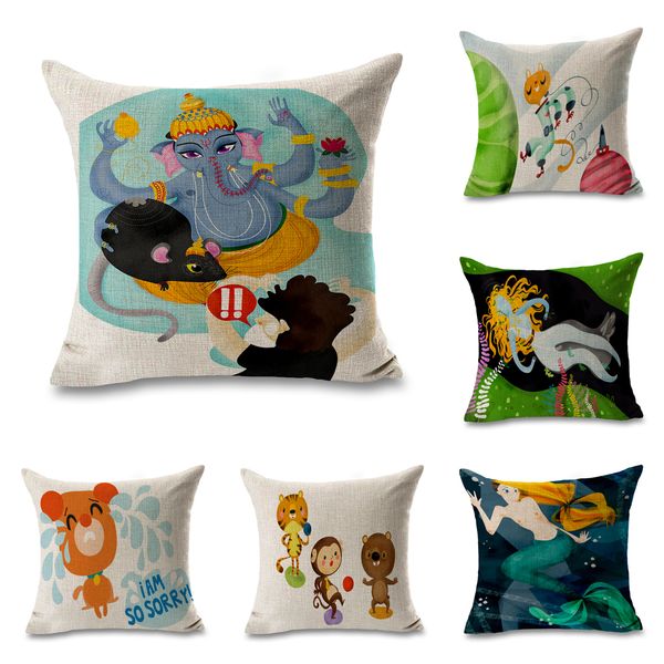 

children illustration elephant god pillows linen cover case couch seat cushion throw pillow for car home decor gift