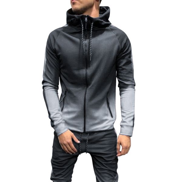 

men fashion hoodies 3d gradient zipper hip hop casual hooded sweatshirts 2019 autumn drawstring full-zip streetwears clothes, Black